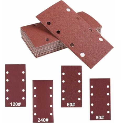 Papier de verre,papier abrasif autocollant, Abrasif ponceuse vibrante, 40 Pièces Feuilles Abrasives avec Crochet et Boucle Patins Abrasifs 8 Holes Papier Abrasif Grain 60/80/120/240-95 x 185 mm (1/4)