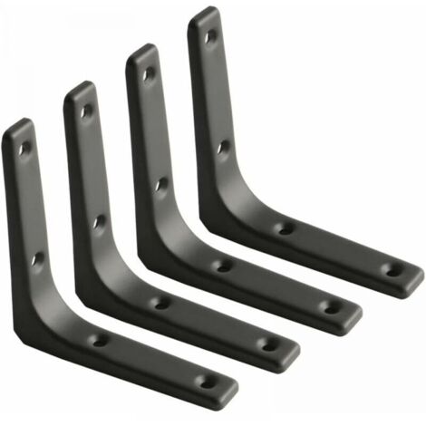 Support d'étagère murale, support en métal noir mat, support décoratif pour étagère de cuisine, support robuste, 100 mm, 4 pièces (1/5)