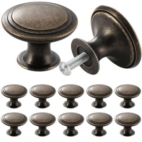 12 Pièces Bouton Tiroirs Vintage Poignées Meubles pour Armoire Coiffeuse avec Vis Bronze (1/5)