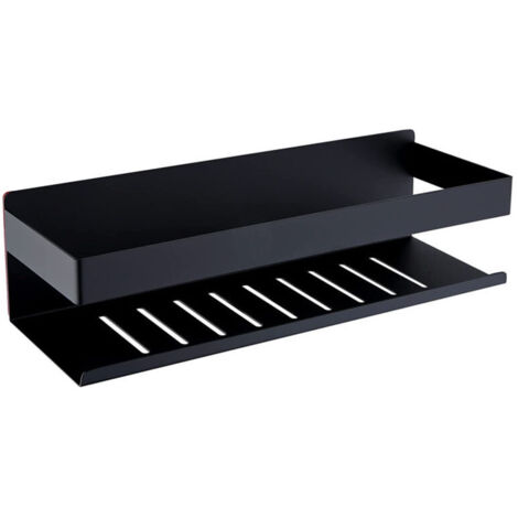 Chariot de douche auto-adhésif de 30 cm, étagère de salle de bain sans perçage, chariot de douche auto-adhésif en acier inoxydable SUS304, noir mat (1/4)