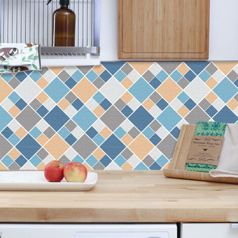 6 pièces carreaux de sol à carreaux bleus et jaunes (20 x 20 cm) - Carreaux autocollants pour cuisine, salon, salle de bain et décoration intérieure. PVC (1/5)