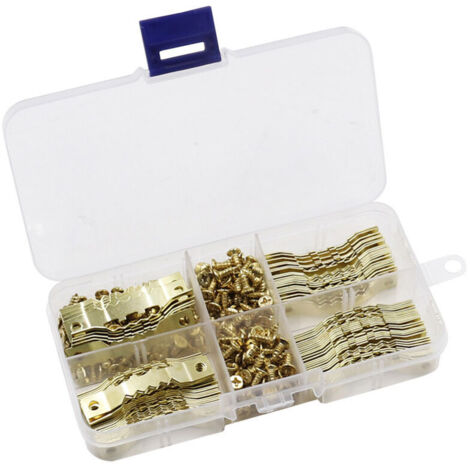 100Pcs Cintre Photo Attache Cadre Accroche Tableau Photo crochet en metal dorée solide et durable-crochet pour cadre/photo/toile/peinture/horloge/diplôme (1/4)