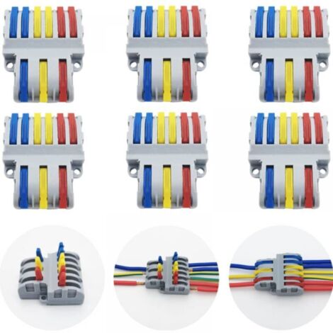 Bornes de Connexion, 6 Pcs Connecteur Electrique Rapide, Connecteurs de Fils Compacts SPL-63 (3 in 6 out) (1/4)