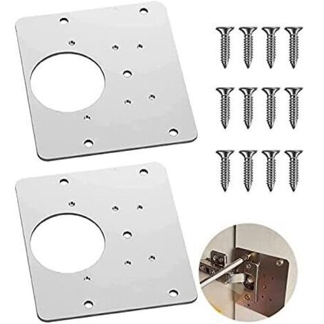 Artéfact de réparation de charnière ， Supports de réparation plaques Installation facile avec 12 vis ， pour bois, meubles, étagères, cabine （2 pièces） (1/5)