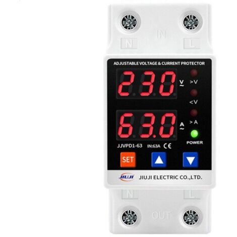 Protecteur de Courant Tension, Réglables Dispositif de Protection Contre Sur/Sous-Tension,AC220V 63A 2P Rail DIN Protecteur de Surtension Récupération (1/5)
