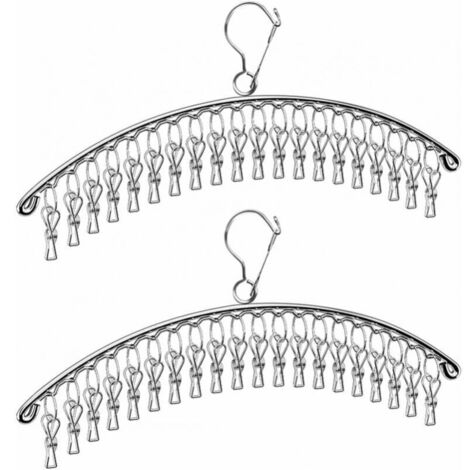 Lot de 2 séchoirs à chaussettes en acier inoxydable avec 40 clips - Petit séchoir à linge - Coupe-vent - Pour chaussettes, sous-vêtements, serviettes et chaussures (1/4)
