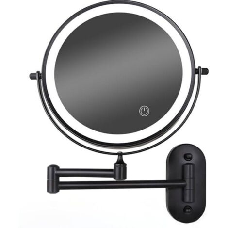 Miroir de maquillage mural à LED 8 pouces, intensité variable, double face, grossissement x5 (noir) (1/4)