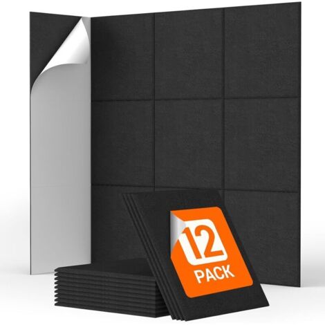 12 panneaux muraux insonorisants autocollants, 30 x 30 x 0,9 cm, mousse insonorisante haute densité, adaptés à l'insonorisation des bureaux,noir (1/5)
