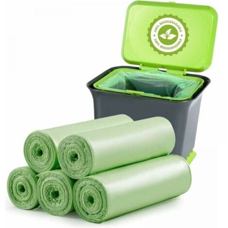 Lot de 100 sacs poubelles biodégradables 20L – Épais et compostables – Résistants à l'eau – Pour déchets alimentaires et ménagers (1/5)