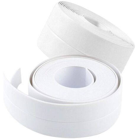 Lot de 2 bandes de calfeutrage autocollantes en PVC pour évier de cuisine, toilettes, salle de bain, douche et baignoire, 3,2 m x 3,8 cm, blanc (1/5)
