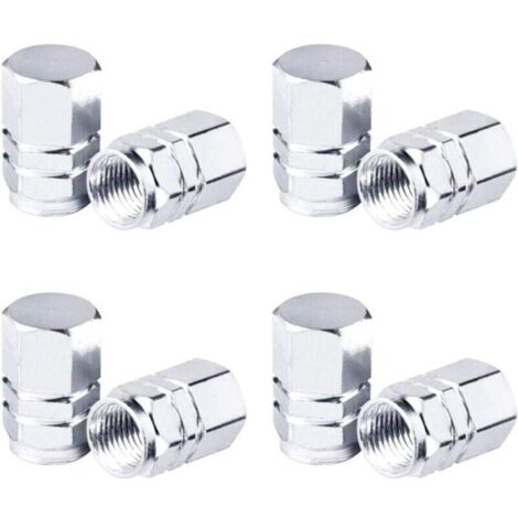 Bouchons de Valve en Aluminium Voiture Capuchons de Poussière pour la Voiture, la Moto,Le Vélo, 8 Pièces (Argent) (1/4)