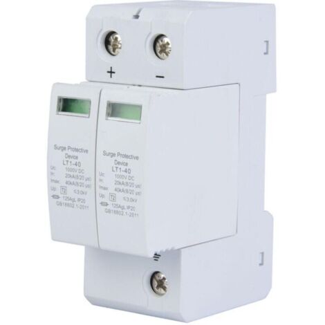 Parafoudre DC, 1000V Surge Protector Ménage Parafoudre photovoltaïque Dispositif de Protection contre les Surtensions (2P 40KA) (1/5)