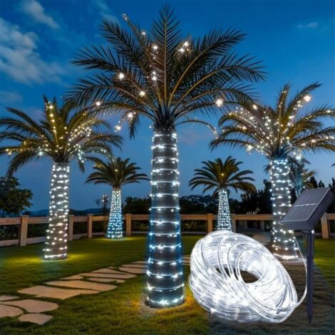 Guirlande lumineuse solaire d'extérieur , 12 m, 100 LED, 8 modes, étanche, décoration pour jardin, terrasse, balcon (Blanc) (1/5)