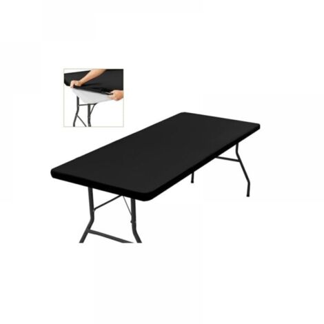 (183x76cm)Nappe Rectangulaire de Table Ajustée Noire , Extensible, Avec Élastique, Lavable en Machine, Repelente au l'eau et Idéale pour Jardin, Extérieur Design Élégant et Facile à Nettoyer (1/5)