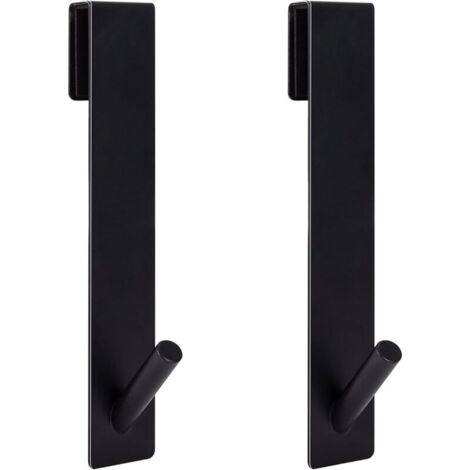2pcs Crochets de Porte de Douche, Acier Inoxydable Crochets de Suspension pour Serviettes Sans Perçage sur Porte de Douche sans Cadre pour Salle de Bain(17,8cm Noir) (1/5)