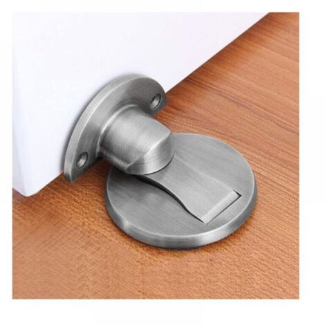 Butée de porte magnétique, butée de porte magnétique en nickel satiné brossé, loquet de porte magnétique invisible avec adhésif, butée de porte robuste en acier inoxydable argenté (1/5)