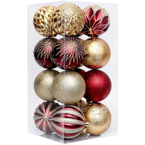 Lot de 16 Boules de Noel Décorations pour Arbres de Noël Boules Sapin de Noel en Or Rouge, adaptées à l'intérieur et à l'extérieur (1/5)