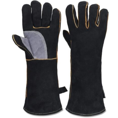 Gants extrêmement résistants au feu et à la chaleur avec cuir cousu, idéaux pour les cheminées, poêles, fours, grills, soudures, grillades, migs, maniques, traitements des animaux. (1/4)