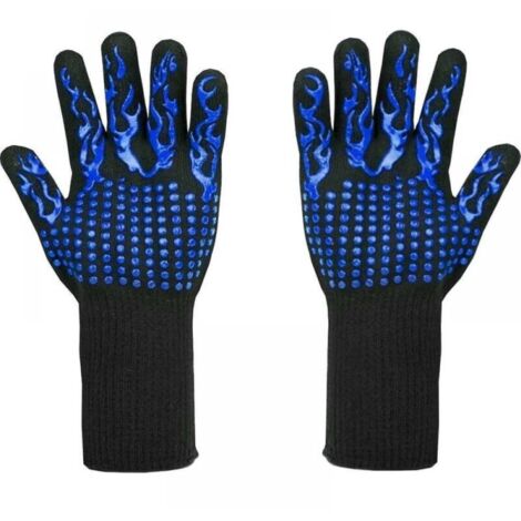 1 paire de gants de grill 33 cm, bleus, résistants à la chaleur jusqu'à 800°C - Gants L5 résistants aux coupures pour griller, cuisiner, pâtisserie et souder (1/4)