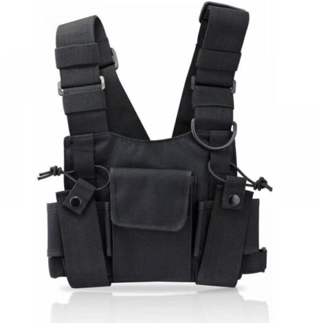 Radio Talkie walkie Poche de Poitrine, Sacs Harnais Sacs à Dos en Nylon Pack Holster Radios bidirectionnelles Carry Case Holder Bandoulière Réglable pour Police, Atelier de Production (1/5)