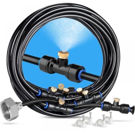 Brumisateur Exterieur, 8M Brumisateur Terrasse avec 7 Buse Brumisateur +2 Buses de Rechange+1Adaptateur (en Laiton, 3/4") Brumisateur pour Patio Jardin Serre Trampoline pour Parc Aquatique (1/5)