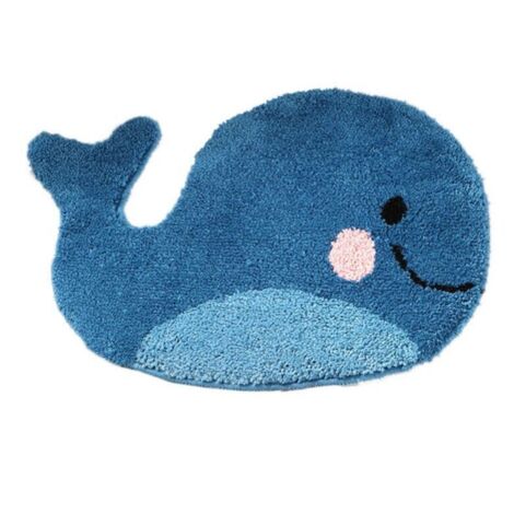 47x63cm Tapis de salle de bain bleu - Tapis antidérapant en forme de baleine, tapis de sol absorbant en microfibre lavable (1/5)