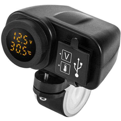 Chargeur USB pour moto 12.5 V - Pour chargeur de moto 2,1 A 12 V - Avec voltmètre LED - Thermomètre d'affichage (1/5)