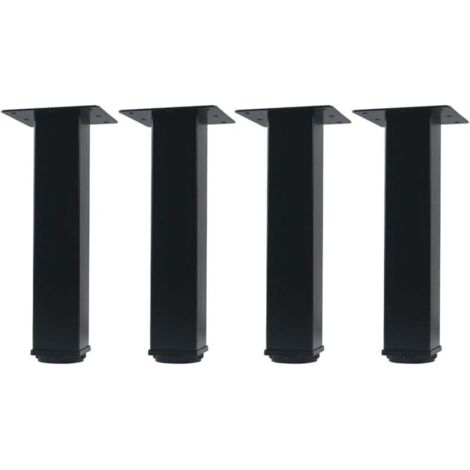 Lot de 4 pieds de meubles noirs réglables 1-15mm – Alliage aluminium renforcé – Base PVC antidérapante – Pour salle de bain et cuisine (1/4)
