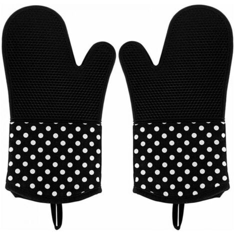 Noir, 1 Paire Gants de Cuisson Mitaines de Four 300 °C Gant Barbecue, Gants de Cuisine Anti Chaleur Resistant en SiliCône pour Barbecue, Cuisine, grillade, 100% Coton Doublure (1/5)