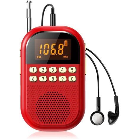 Radio AM/FM de poche : batterie rechargeable de 1100 mAh, équipée d'un grand haut-parleur, pratique à utiliser en marchant,rouge. (1/5)