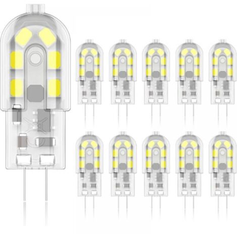 Ampoule LED G4 3 W, équivalent halogène 20 W, lumière chaude 6 000 K, 200 lumens, 12 SMD, 12 V CA/CC - Lot de 10 [Classe énergétique A+] (1/5)