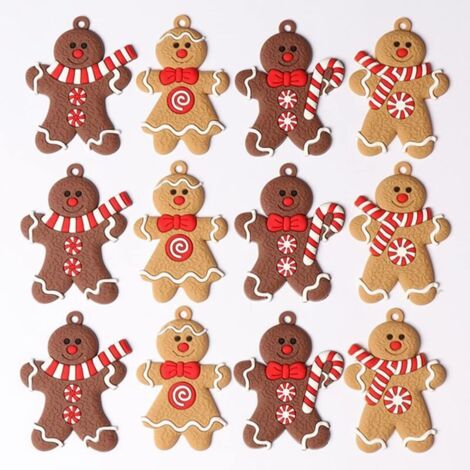 Décorations de Noël en forme de bonhomme en pain d'épice, lot de 12, en PVC, pour sapin. (1/5)