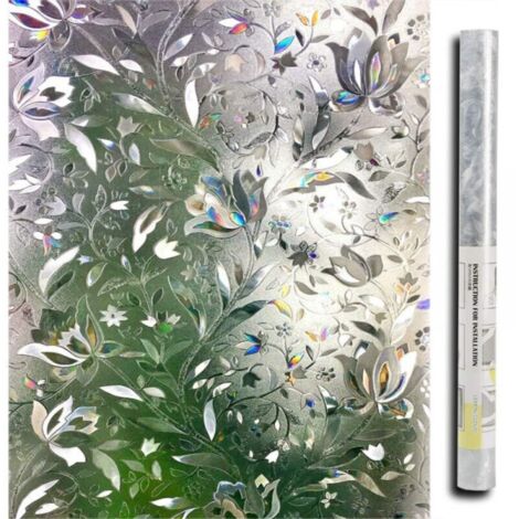 Film statique 3D pour fenêtre, protection de la vie privée, décoratif, anti-regards, motif de tulipe, adapté au verre et aux vitres, 45 cm x 200 cm, blanc (1/5)