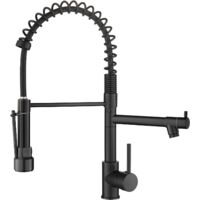 Robinet Cuisine Douchette Extractible avec 2 Modes de Pulvérisation,Livré avec 2 becs,Mitigeur Cuisine Rotatif à 360°, Froid & Chaud Disponible, Robinetterie de Cuisine en Acier Inoxydable,Noir