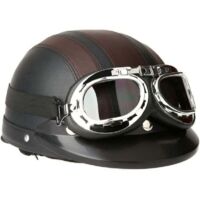 Casque de Moto Scooter Vespa, Casque Coupe-vent D'hiver avec Visière UV Lunettes Retro Style de Vintage 54-60cm (KKmoon Casque de Moto Scooter Vespa, Casque Coupe-vent D'hiver avec Visière UV Lunettes