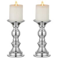 Vtizikl Bougeoir pilier Silver, centre de table de mariage, bougeoir en métal pour bougies de 50 mm, décoration de table, idéal pour mariage, occasion spéciale, fête, salon, lot de 2