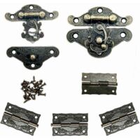 Vtizikl Lot de 2 serrures et 4 charnières vintage pour coffret à bijoux, design antique, avec vis en quantité suffisante, couleur bronze.