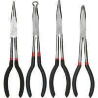 Vtizikl Pince et tenaille Ensemble de pinces à bec effilé de 11 pouces/28 cm, lot de 4 pinces à long bec, pinces à long bec droit, pinces à 45 degrés, pinces à aiguille à 90 degrés et pinces circulair