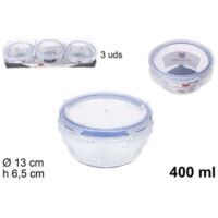 Set 3 Pezzi Contenitori Per Alimenti In Vetro Con Coperchi Plastica 400ml 110548 -