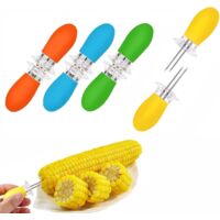 8/4 pares de soportes para maíz de acero inoxidable con mango de silicona para cocina, barbacoa y picnic