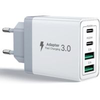 Cargador USB C, 40W Premio de 4 puertos USBC Cargador rápido para iPhone, Multi Sector PD+QC 3.1A Tipo C Adaptador para iPhone 16 15 14 13 12 11 Pro Max X XS XR 8 7 6S Plus Mini SE, iPad, Samsung Gala