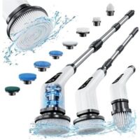 Brosse Electrique Nettoyage Rotative, Brosse de Nettoyage sans Fil avec 8 Têtes de Brosse Remplaçables, Electric Spin Scrubber avec Poignée Réglable de 137cm pour Salle de Bain Cuisine Voiture