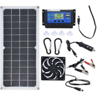 Kit de panneau solaire 10W, chargeur de batterie solaire et mainteneur avec contrôleur 10A+ventilateur d'extraction, chargeur de batterie monocristallin pour voiture, camping-car, marine, bateau