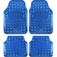 Metallic Chrome Car Floor Mats All-Weather Universal Fit Automotive Floor Mats for Cars SUVs, Floor Mats for Trucks, Car Mats Full Set Front & Rear, Non-Slip Backing - Blue