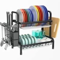 Égouttoir à Vaisselle INOX 2 Étages avec Égouttoir Et Support pour Couverts - Noir