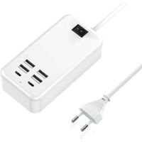 Chargeur USB C, chargeur USB 6 ports, 2 ports USB-C + 4 ports USB-A, chargeur multi-USB.