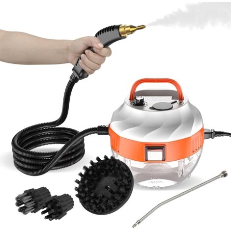 Nettoyeur vapeur 2500 W, nettoyeur vapeur manuel, réservoir d'eau de 1 L, avec 3 têtes de brosse réglables sur 6 niveaux, chauffage rapide en 10 secondes, nettoyeur vapeur multifonction-Blanc