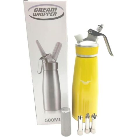 TolleTour Distributeur de crème Whipper Siphon à Chantilly Professionnel Aluminium 500ml en acier inoxydable Siphons pour Mousses et Crèmes(Couverture ronde en cuir)-jaune (1/4)