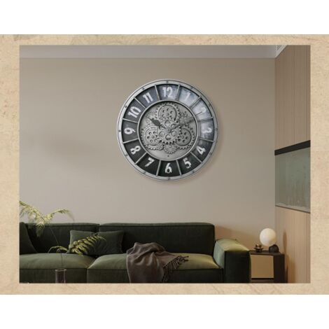 Horloge Mécanique Industrielle à Engrenages - Déco Salon Vintage - Métal Et Bois