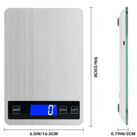 Balance de cuisine numérique 15 kg avec écran LCD + acier inoxydable + verre trempé - Précision jusqu'à 1 g - g/kg/lb:oz/ml/fl'oz - TYPE C ou piles XXW (1/4)